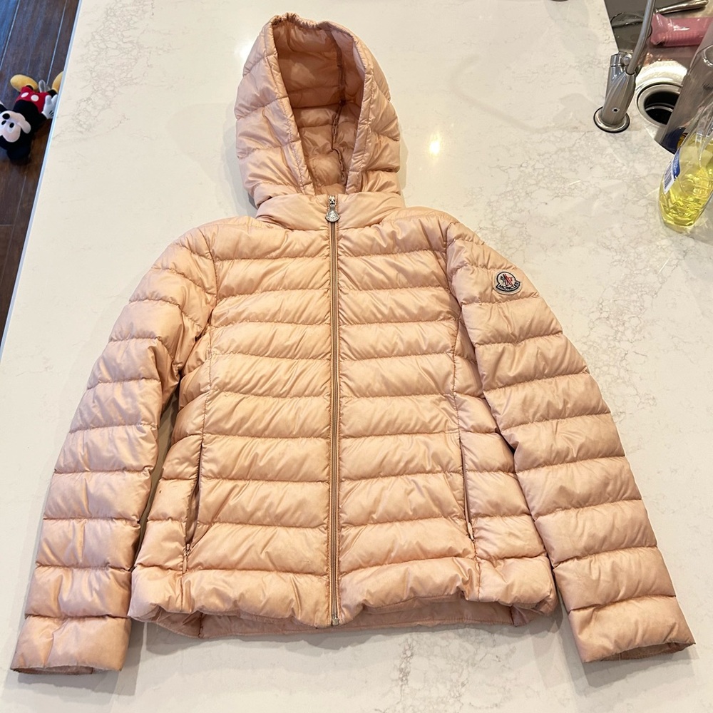 Moncler Girl’s Pink Iraida Hooded Zip-Front Coat, Size 10